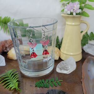 Red Butterfly & Bloom Earrings - Stainless Steel